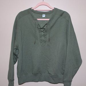 Old Navy Olive Green Lace Up Sweatshirt Crew Neck Long Sleeve